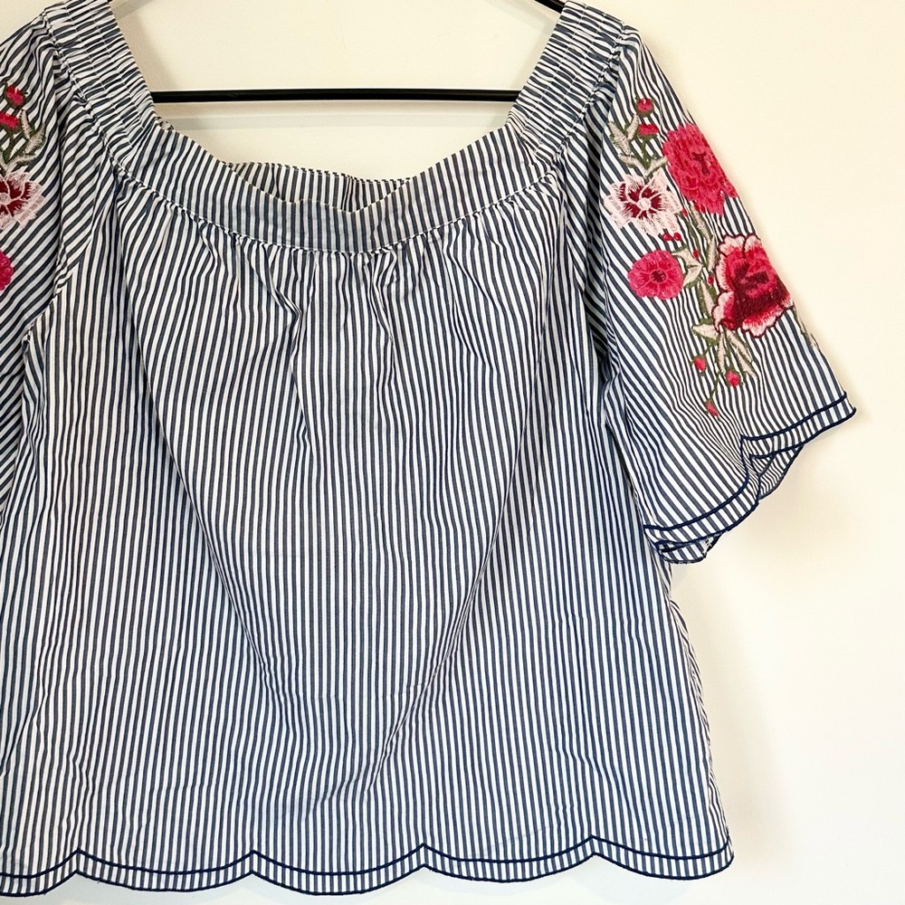 Tribal Jeans Striped Off-Shoulder Top with Floral Embroidery - Size: Medium - Picture 5 of 9